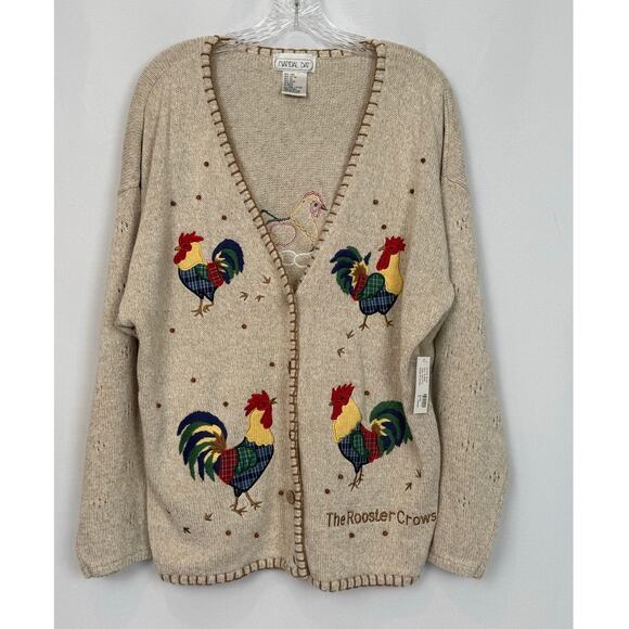 Mandal Bay Sweaters - NWT Mandal Bay Rooster Hen Farmhouse Cardigan XXL Linen Cotton Deadstock